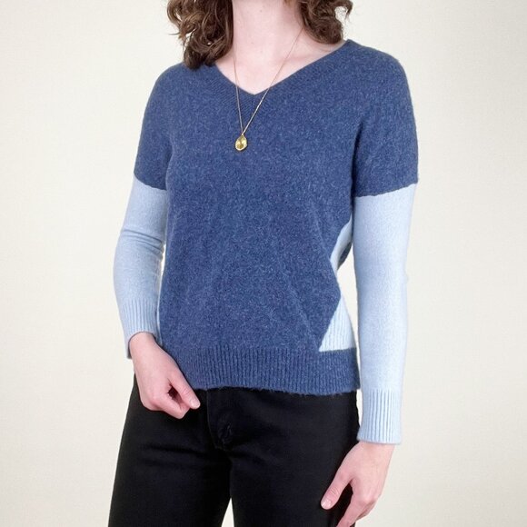 100% Cashmere Sweater Knit Colour Block Frazzled English Women British Eclectic - Picture 2 of 8
